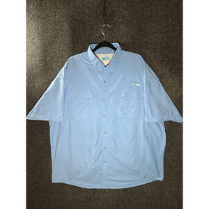 Tuna Men's UV UPF 50 Long Sleeve Blue Fishing Shirt Button Down 2 Pockets (4XL)